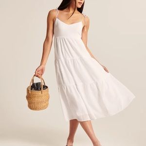 Tie-Strap Tiered Trapeze Midi Dress